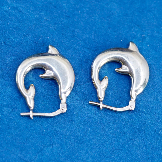 0.75”, vermeil gold over Sterling silver handmade earrings, 925 dolphin hoops