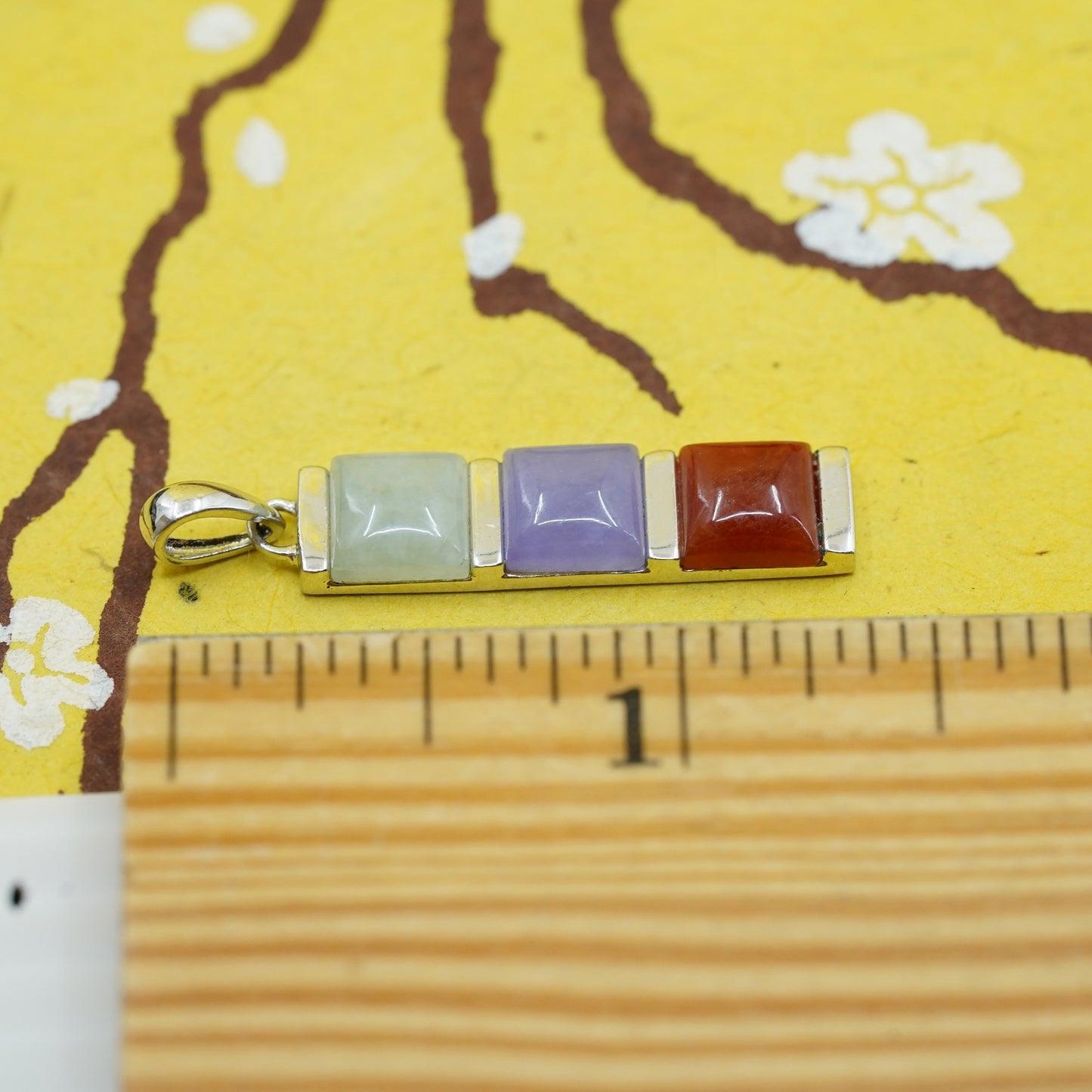 Vintage Sterling silver handmade pendant, 925 charm with purple jade carnelian