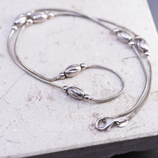 16" 1mm, vintage Sterling silver handmade necklace, 925 snake chain 5mm beads