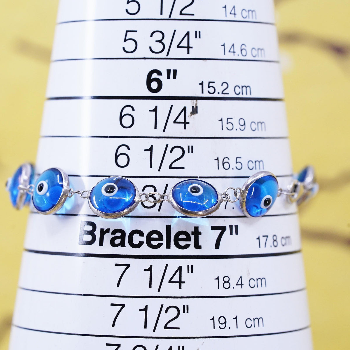 6.75", vintage sterling 925 silver handmade bracelet blue evil eye bracelet