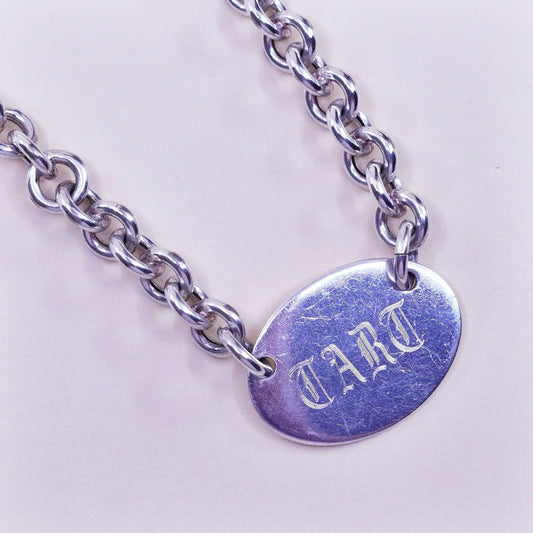 17” 7mm, vintage sterling silver handmade necklace, 925 circle chain with tag embossed “Dard” pendant, stamped 925 Italy