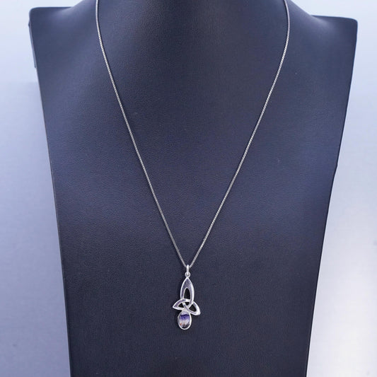 18", Sterling 925 silver box necklace Irish Celtic knot landscape agate pendant