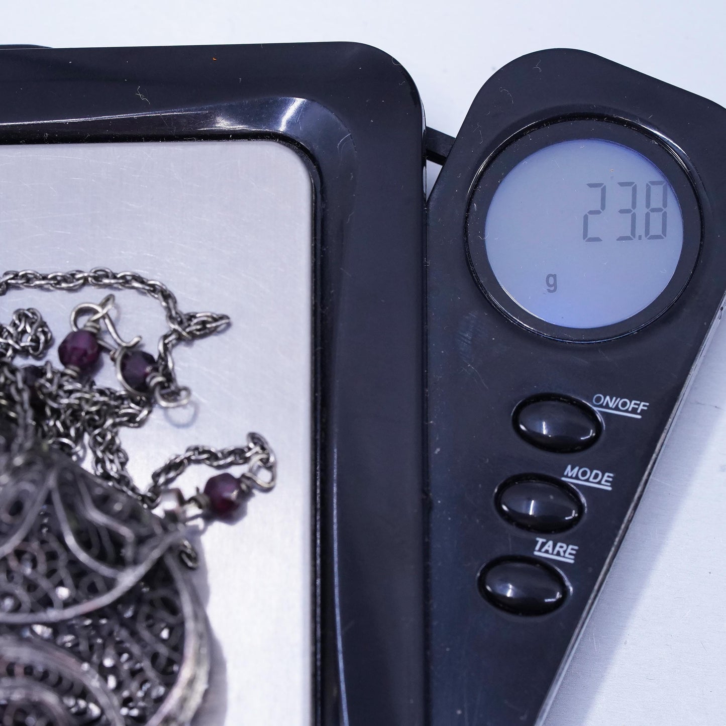 32", Sterling 925 silver necklace filigree purse bag pocket locket pendant