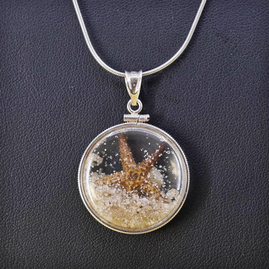 18", Sterling silver necklace, Italy 925 snake chain starfish shell pendant