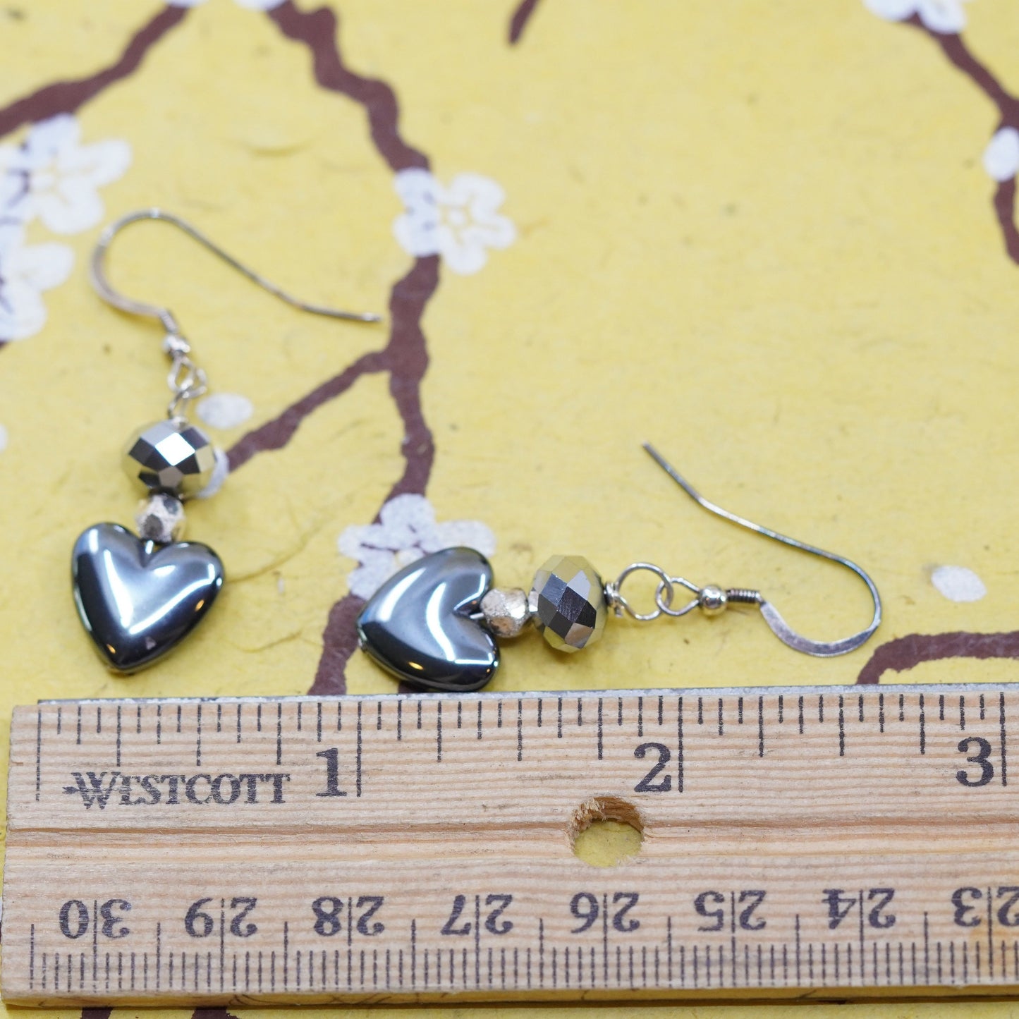 Vintage Sterling silver 925 earrings with heart hematite dangles