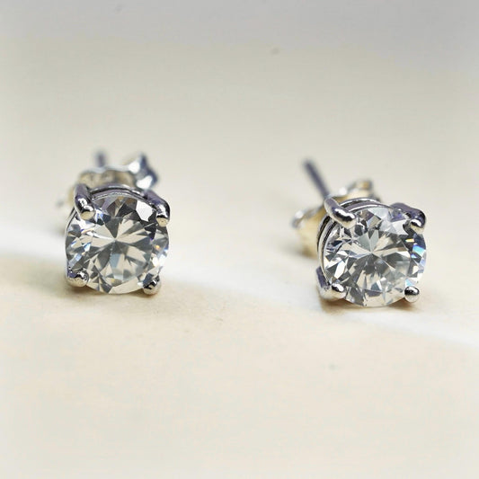 6mm, Vintage sterling 925 silver genuine round cz studs, earrings