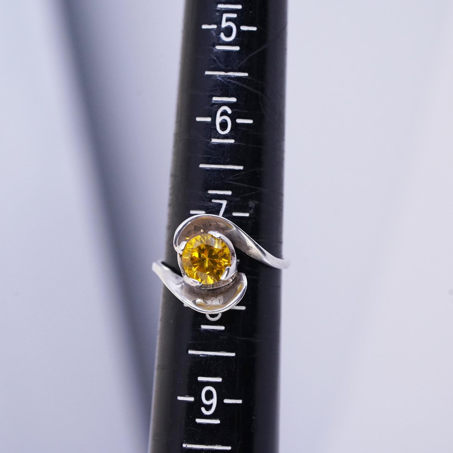Size 7.5, vintage Sterling 925 silver statement ring, engagement ring citrine