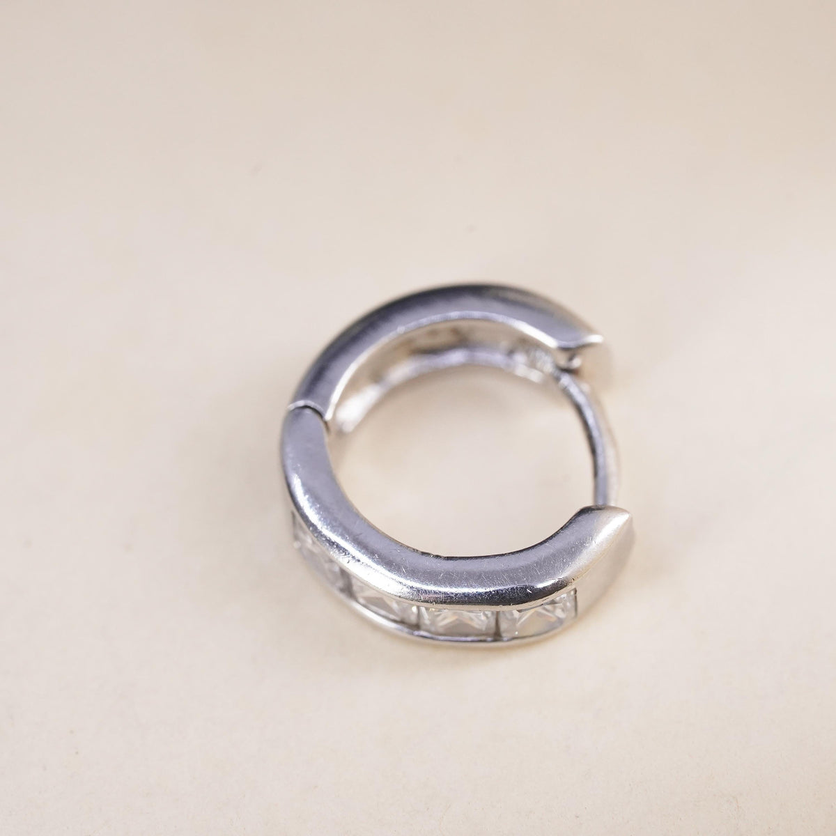 0.5", Vintage sterling silver loop single earring, minimalist hoop with cz