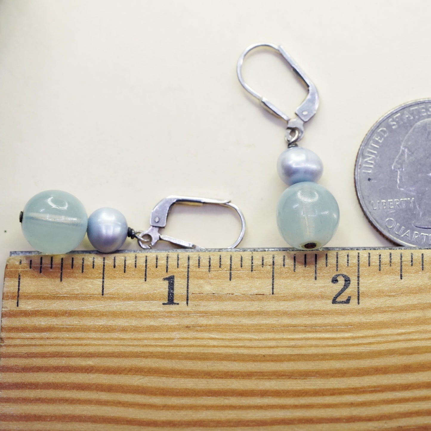 Vintage sterling silver handmade earrings, 925 hooks with jade pearl beads