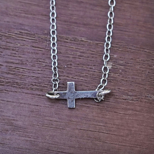 16”, 1mm, vintage Sterling silver necklace, 925 circle chain with cross pendant