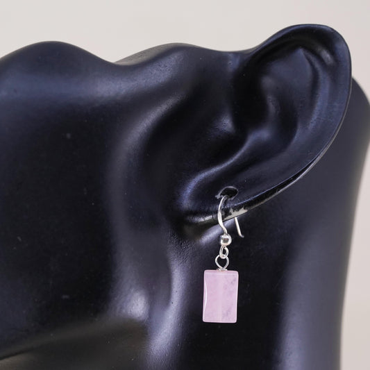 Vintage Sterling 925 silver handmade earrings with pink quartz nugget