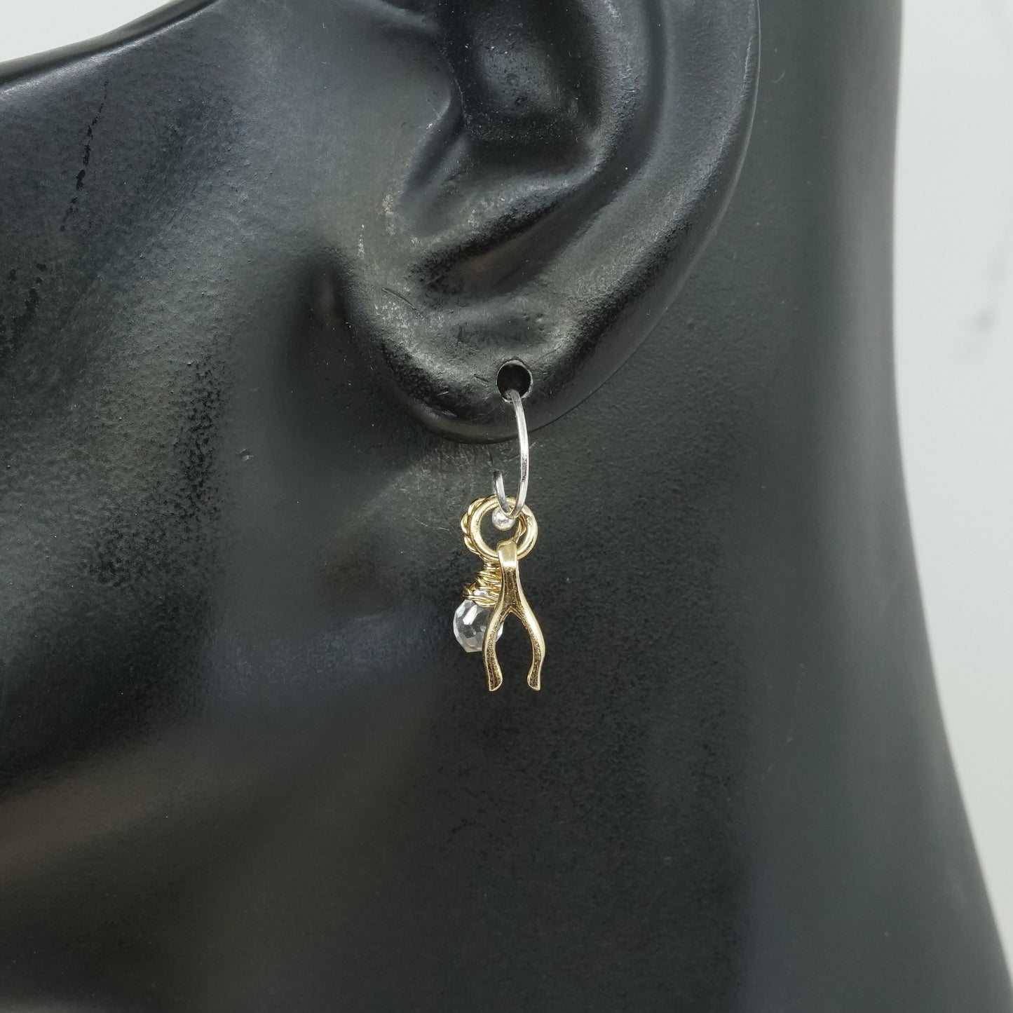 VTG two tone Sterling silver handmade earrings, 925 dangle W/ teardrop crystal
