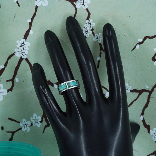 Size 5.25 Native American bell post sterling silver ring, 925 band w/ turquoise
