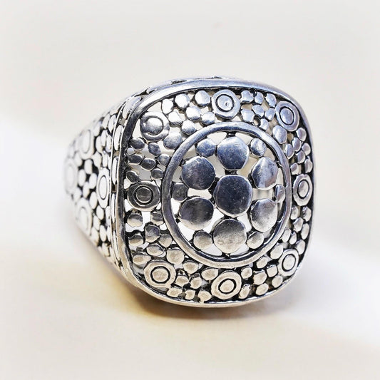 Size 7, vintage sterling silver handmade statement ring, 925 dotted boxy band