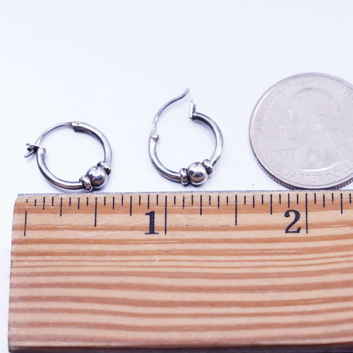 0.5", vintage Sterling silver handmade earrings, 925 hoops with bead