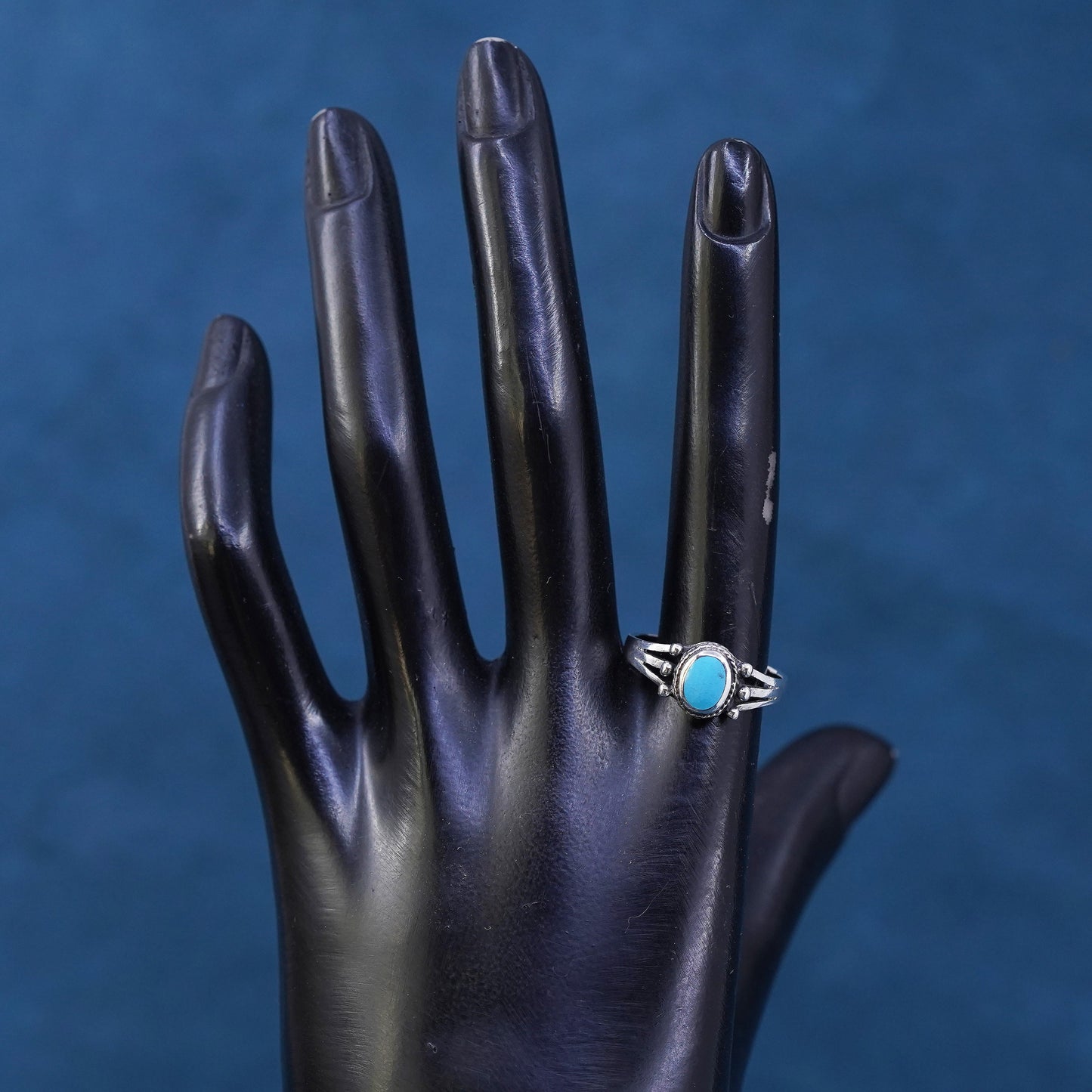 Size 9.5, vintage Sterling 925 silver handmade ring with turquoise and beads