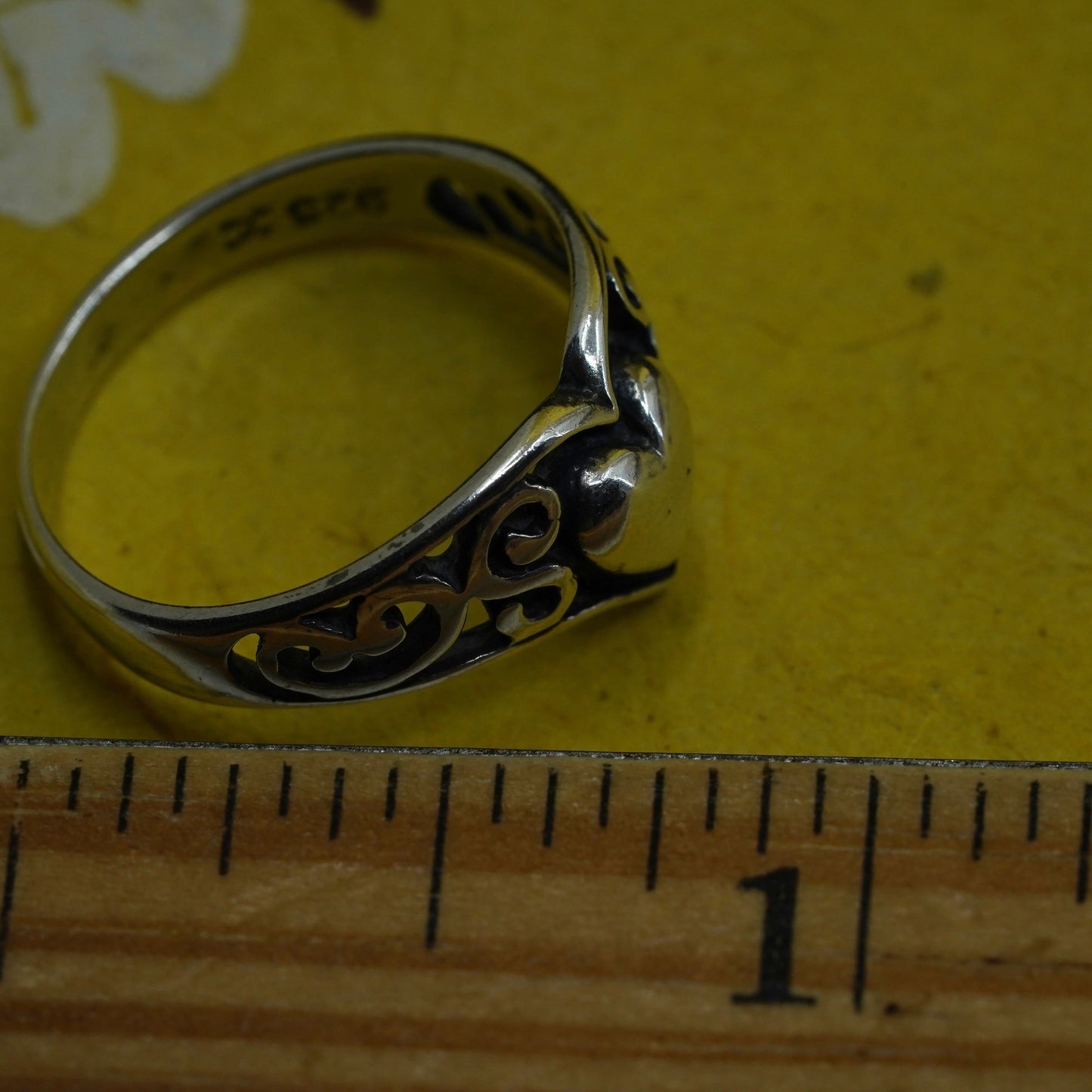 Size 7, vintage Sterling silver handmade ring, 925 stackable band with heart