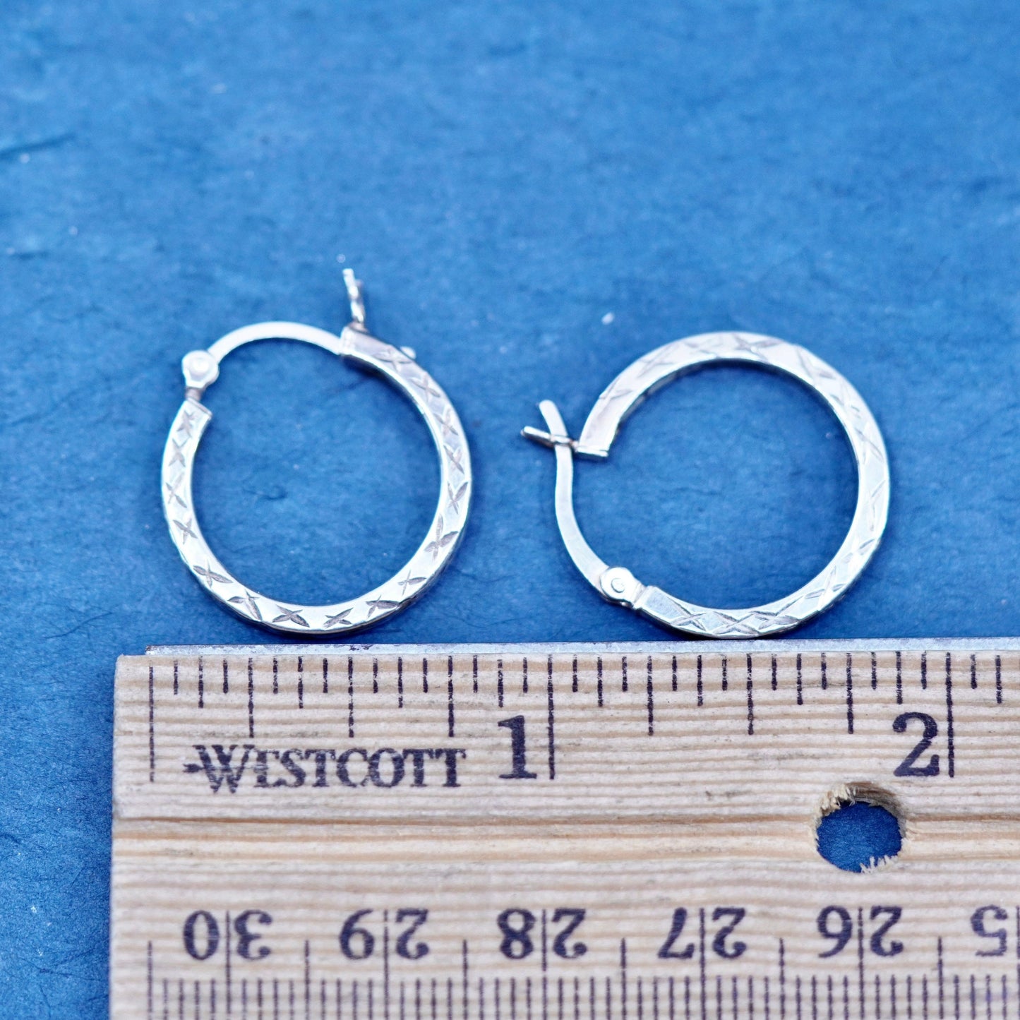 0.75”, vintage Sterling silver handmade hoop earrings, textured 925 huggie