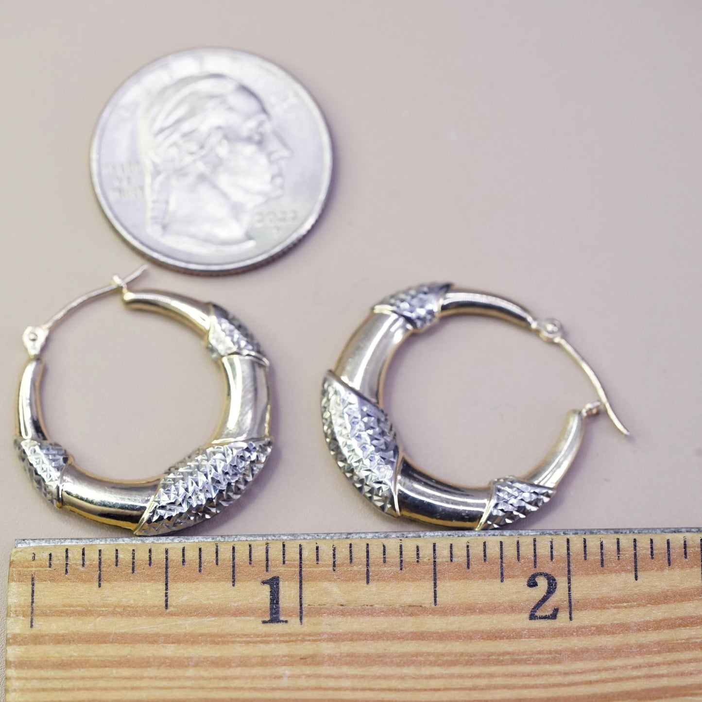 1", vintage vermeil gold over Sterling 925 silver handmade huggie hoop earrings