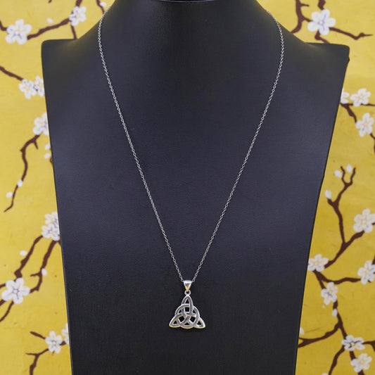 Vintage Sterling silver circle necklace, 925 irish Celtic knot triangle pendant
