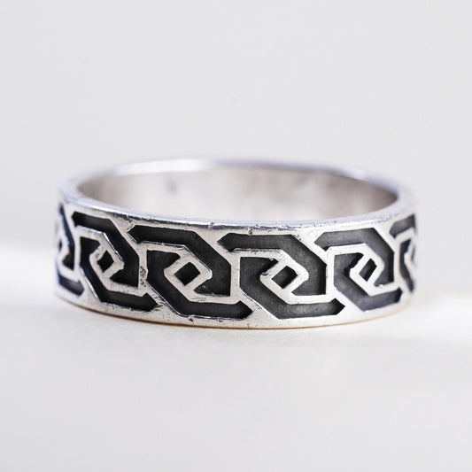 Size 12, Vintage Sterling Silver Signed 925 WJ Waldeck Johnson Tribal Ring Band