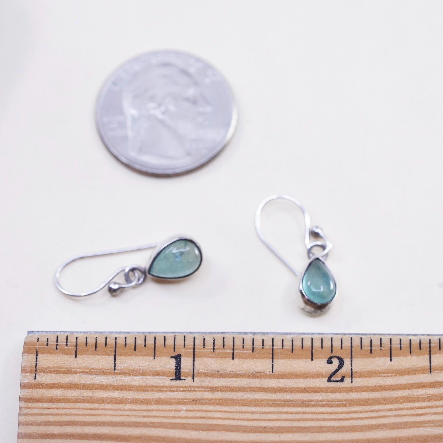 925 Sterling Silver Earrings, Pear Shaped Dangles, Minimalist Aqua Green Drops