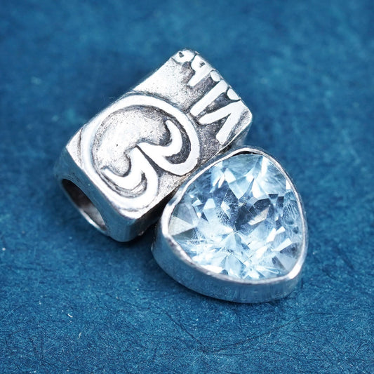 Vintage sterling 925 silver handmade pendant with blue topaz stone
