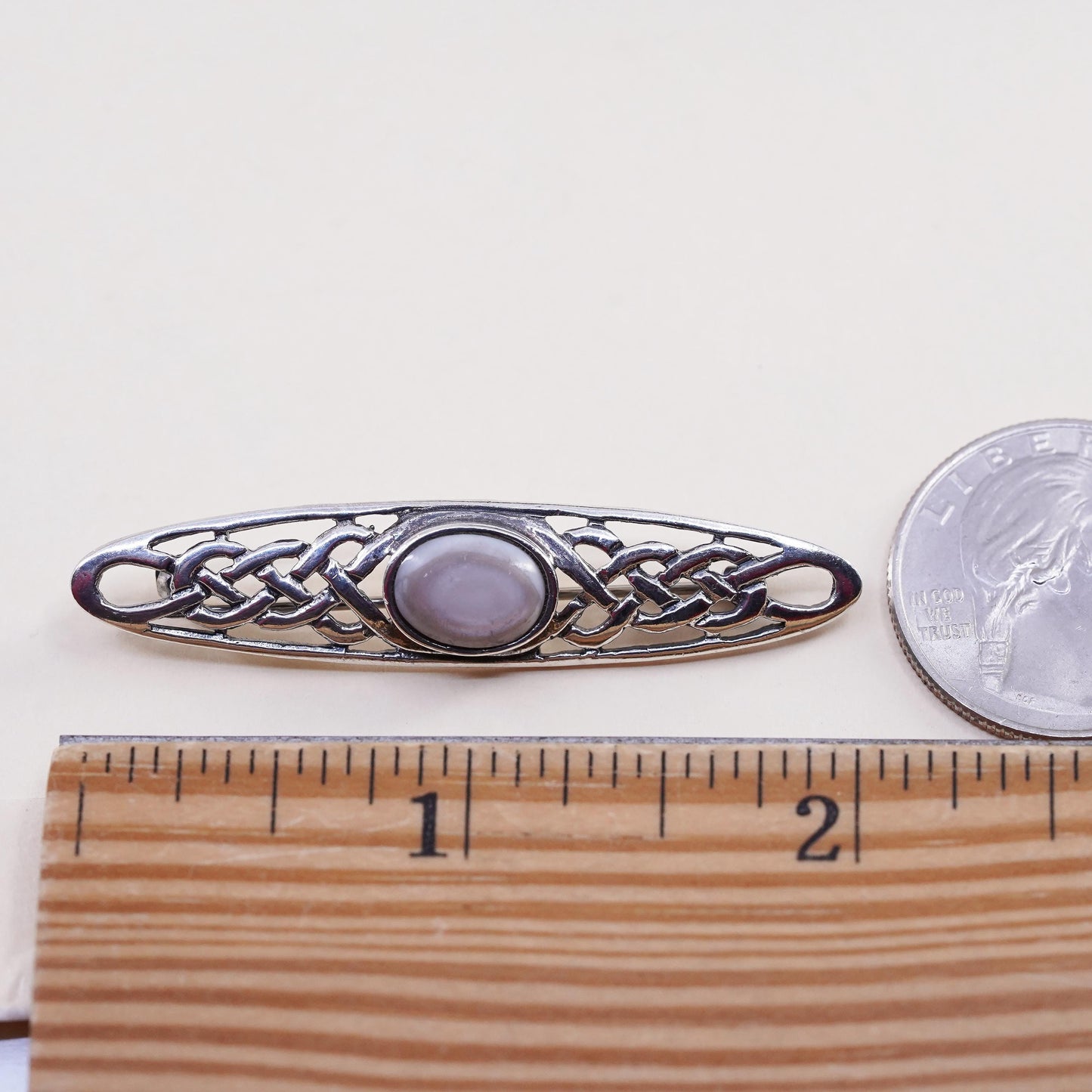 Vintage sterling 925 silver Celtic knot brooch pendant mother of pearl inlay