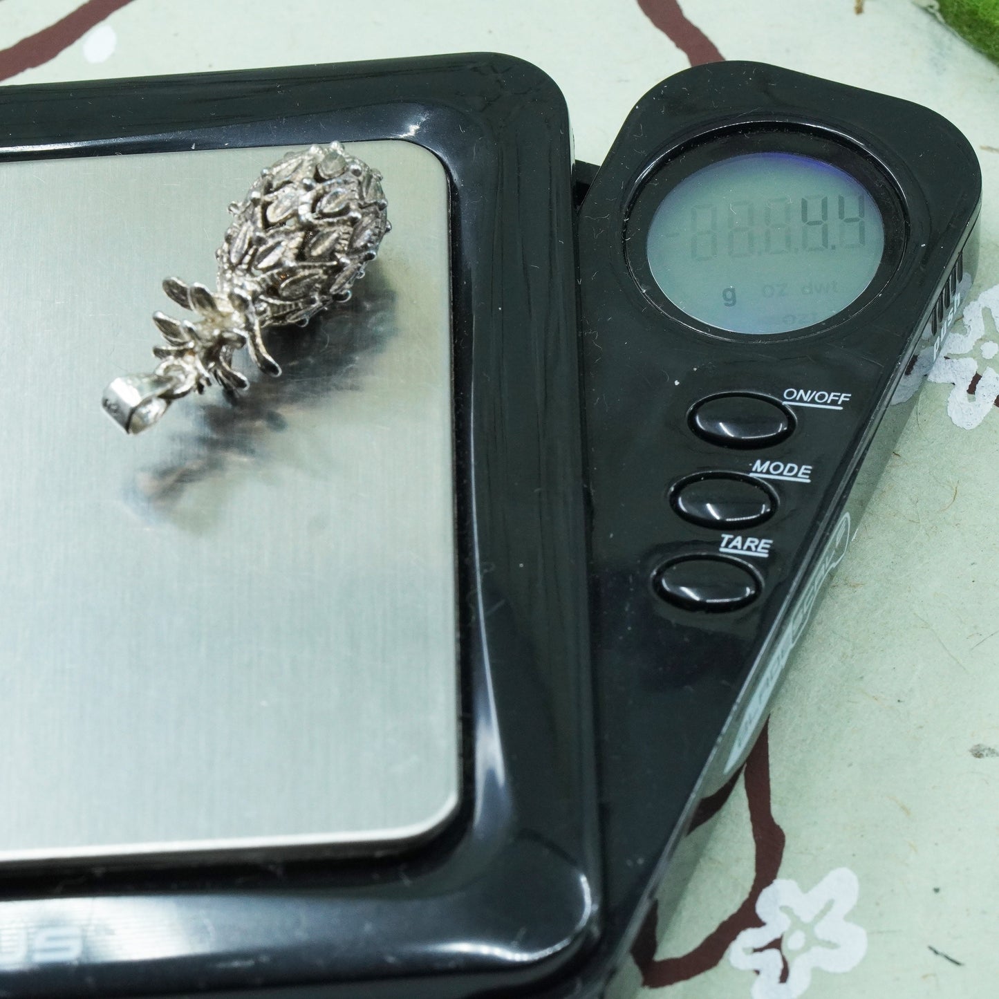 Vintage sterling silver handmade pendant, 925 pineapple charm