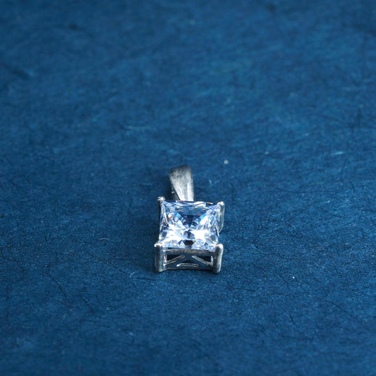 vintage Sterling 925 silver handmade pendant with square cz