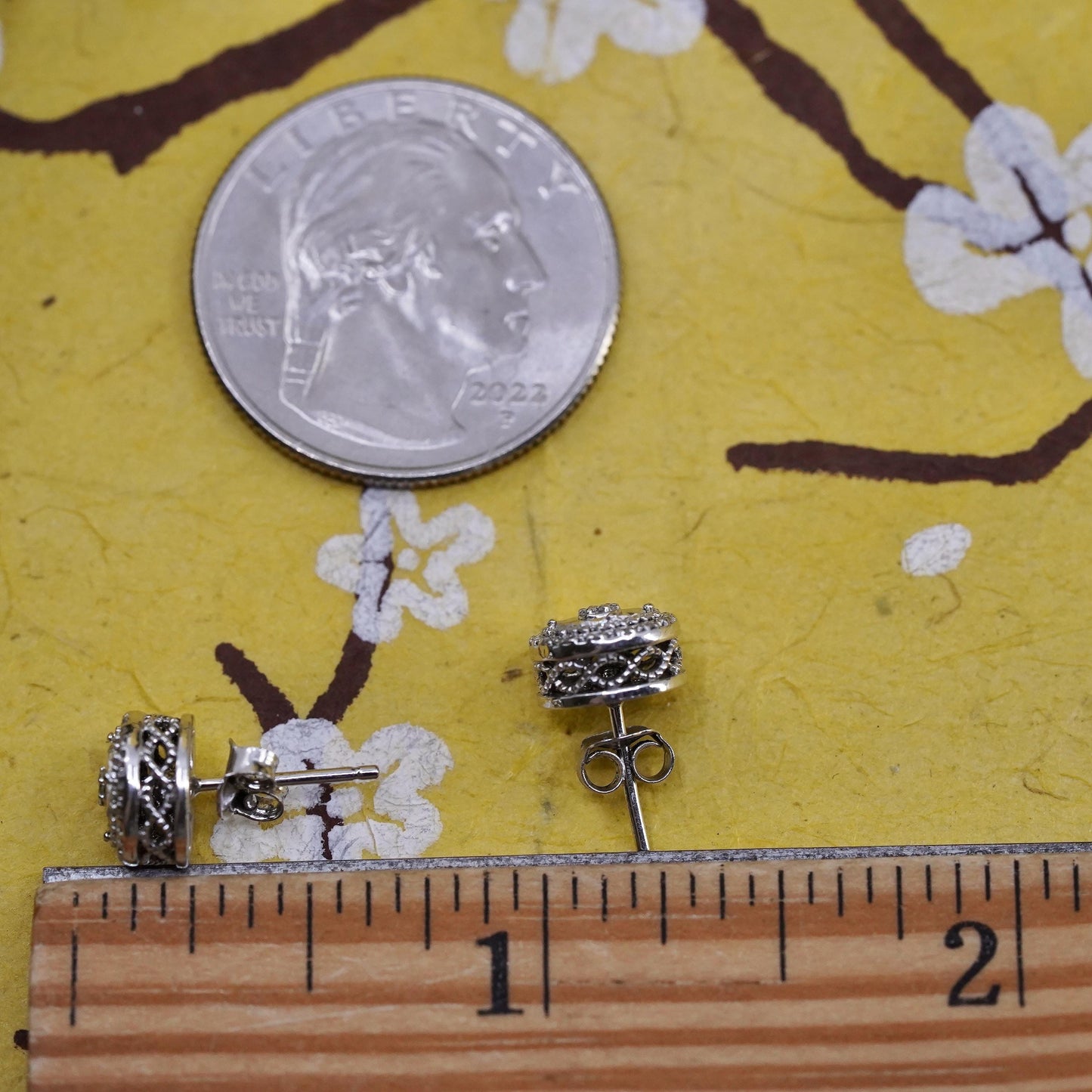 Vintage Sterling 925 silver cluster diamonds studs earrings