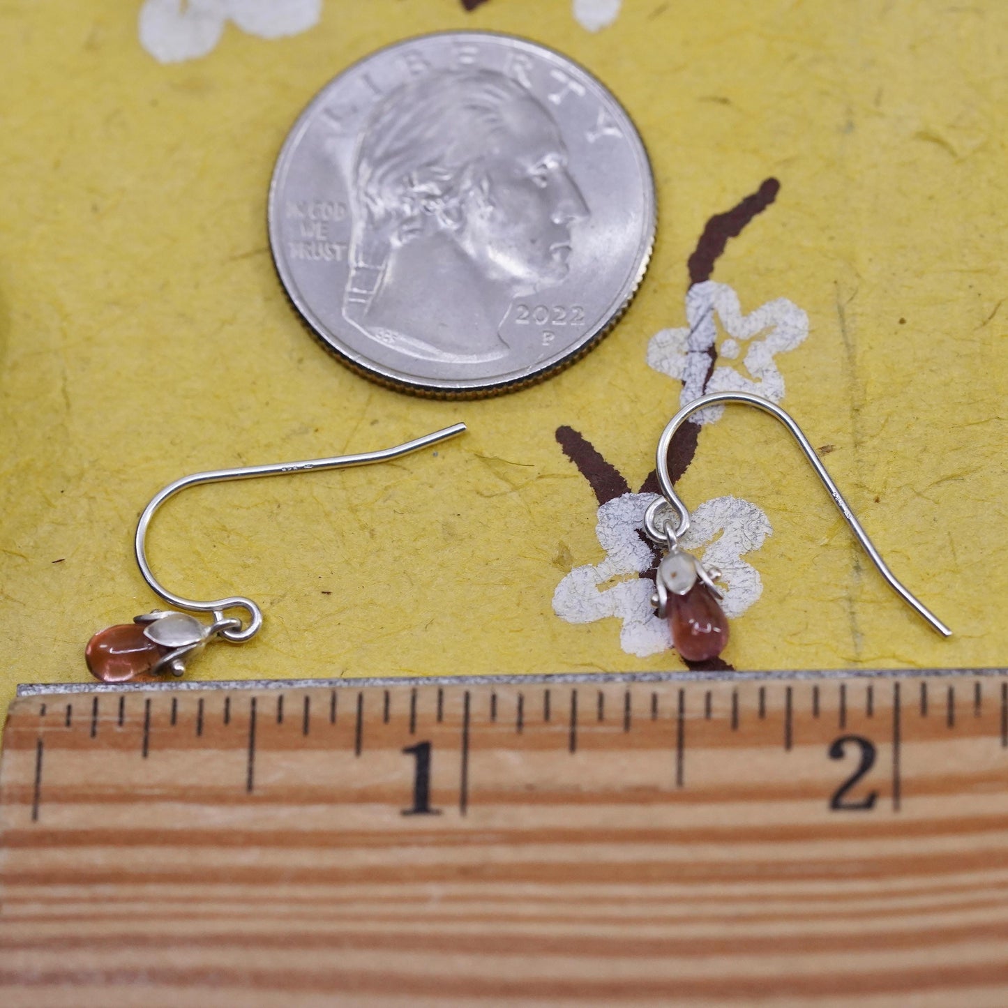 Vintage Sterling silver 925 handmade earrings with pink crystal