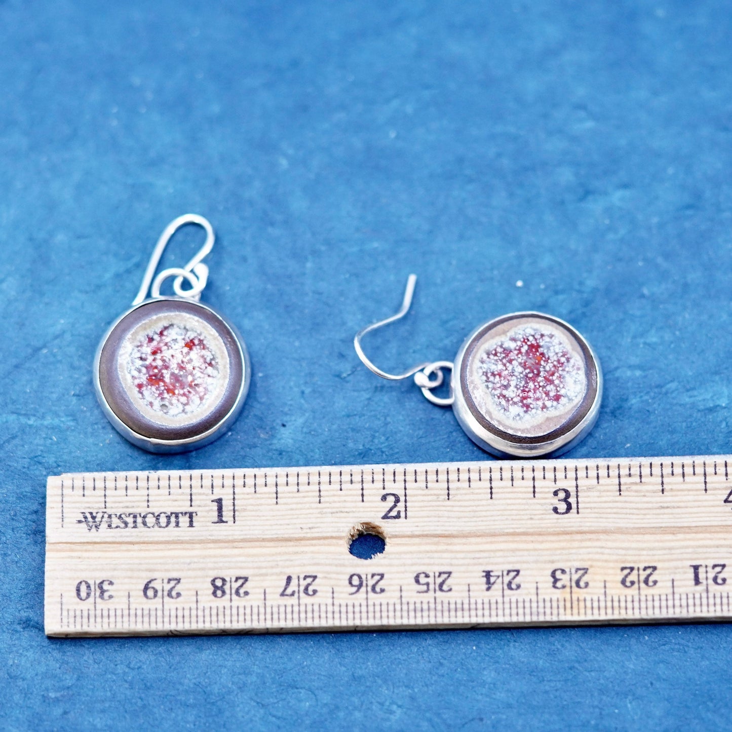 Vintage sterling 925 silver handmade earrings with round artisan stone