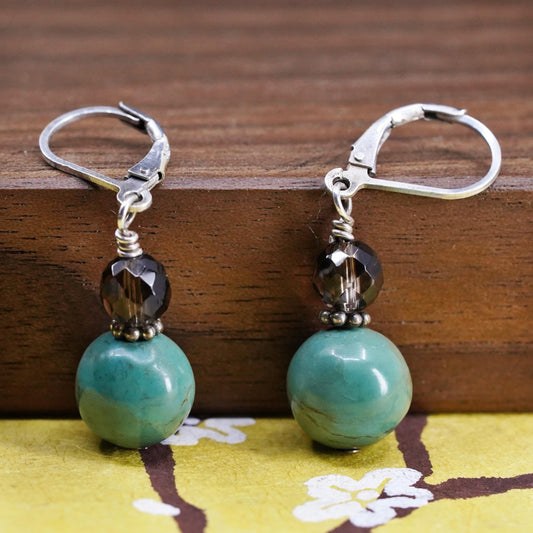 Vintage Sterling 925 silver handmade earrings with turquoise bead