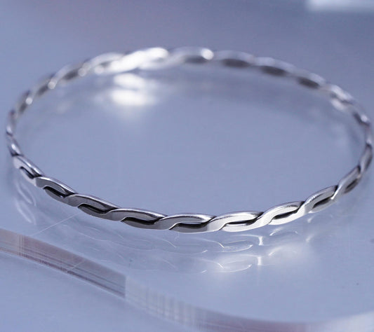 8", Vintage Sterling 925 silver bracelet, stackable woven braided cable bangle