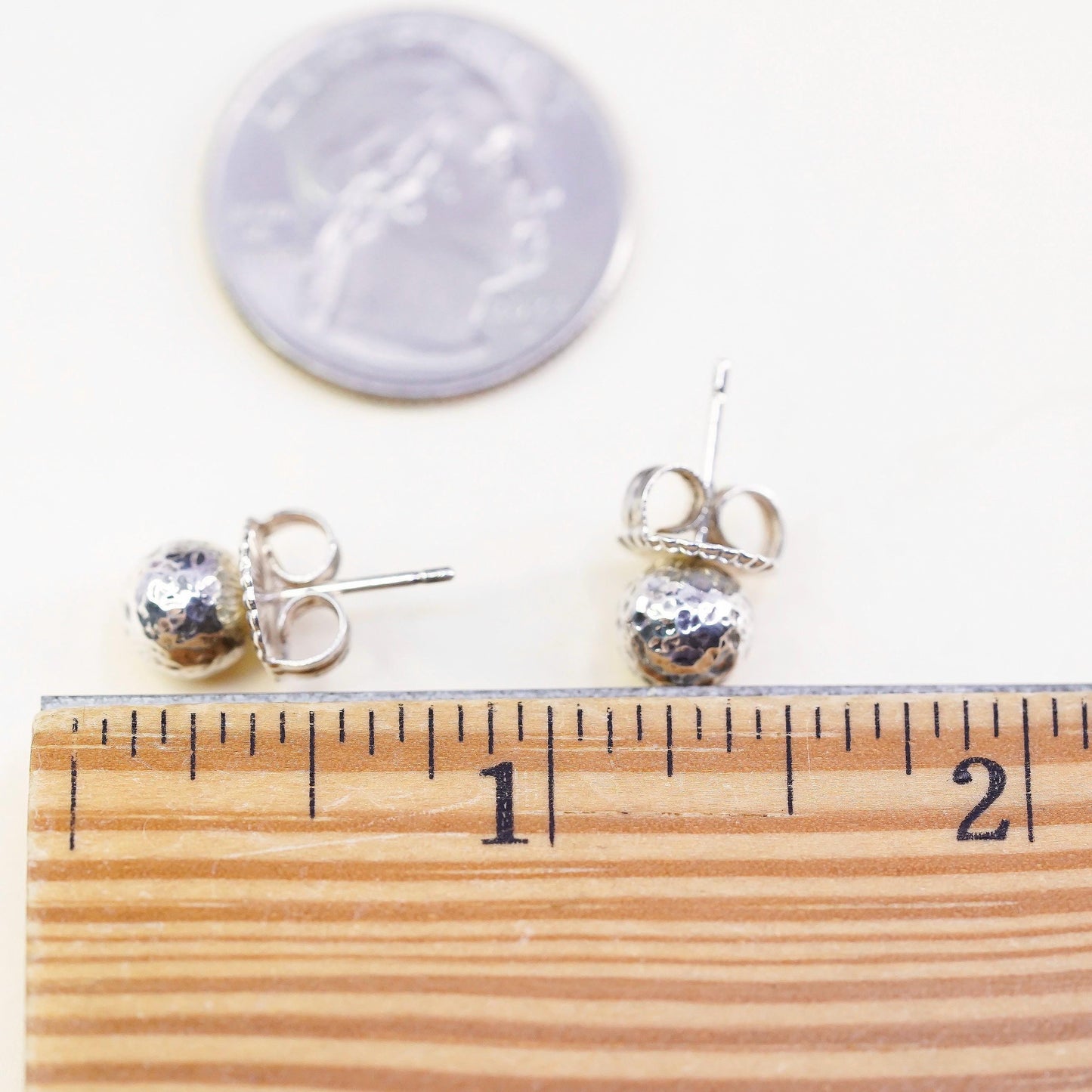 8mm, Vintage Jai sterling silver sphere studs, 925 hammered textured earrings