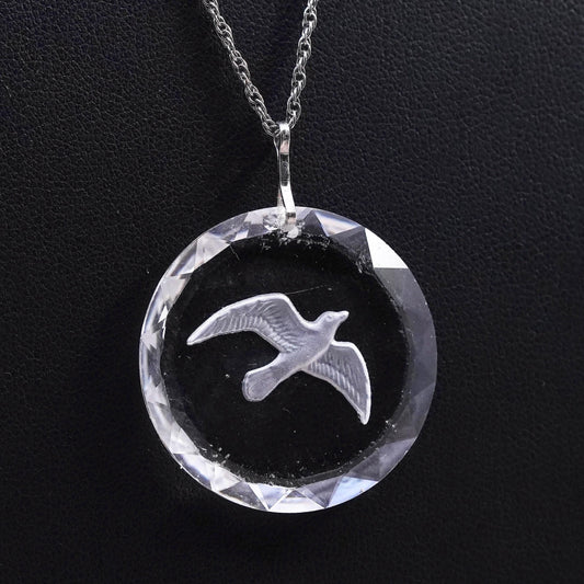 20”, Sterling silver necklace, 925 Singapore rope relief glass bird pendant