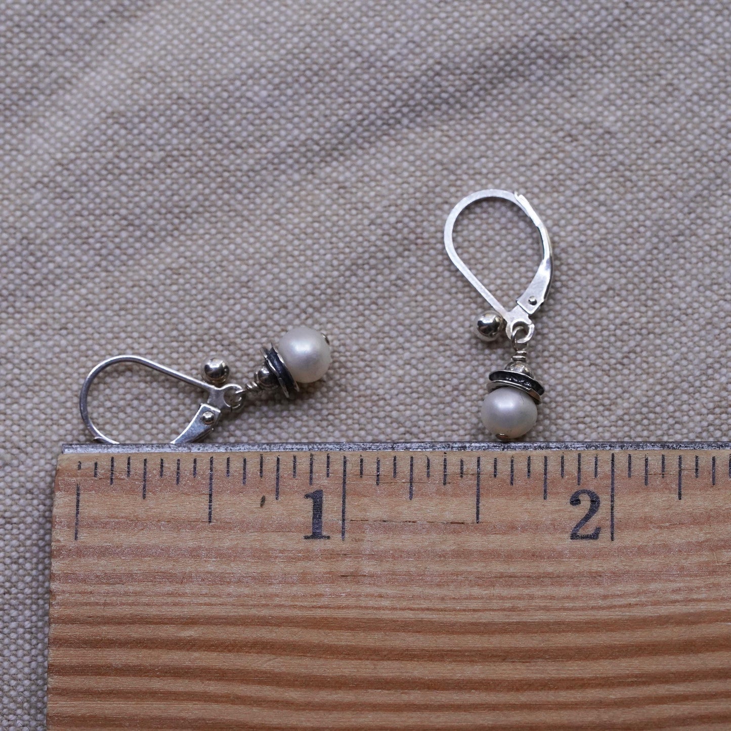 Vintage Sterling silver handmade earrings, 925 drops with pearl and lever back