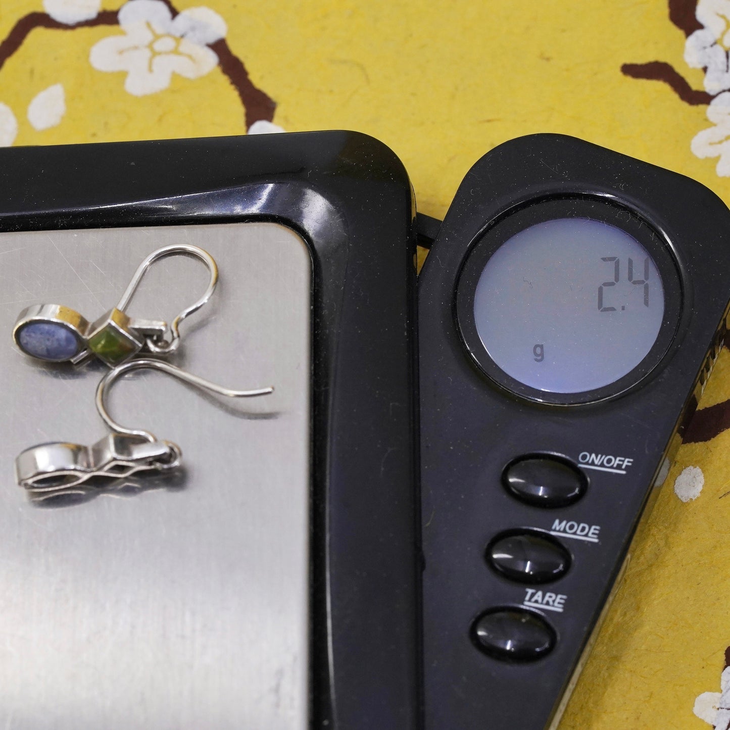 Vintage sterling 925 silver handmade earrings with denim lapis lazuli bead