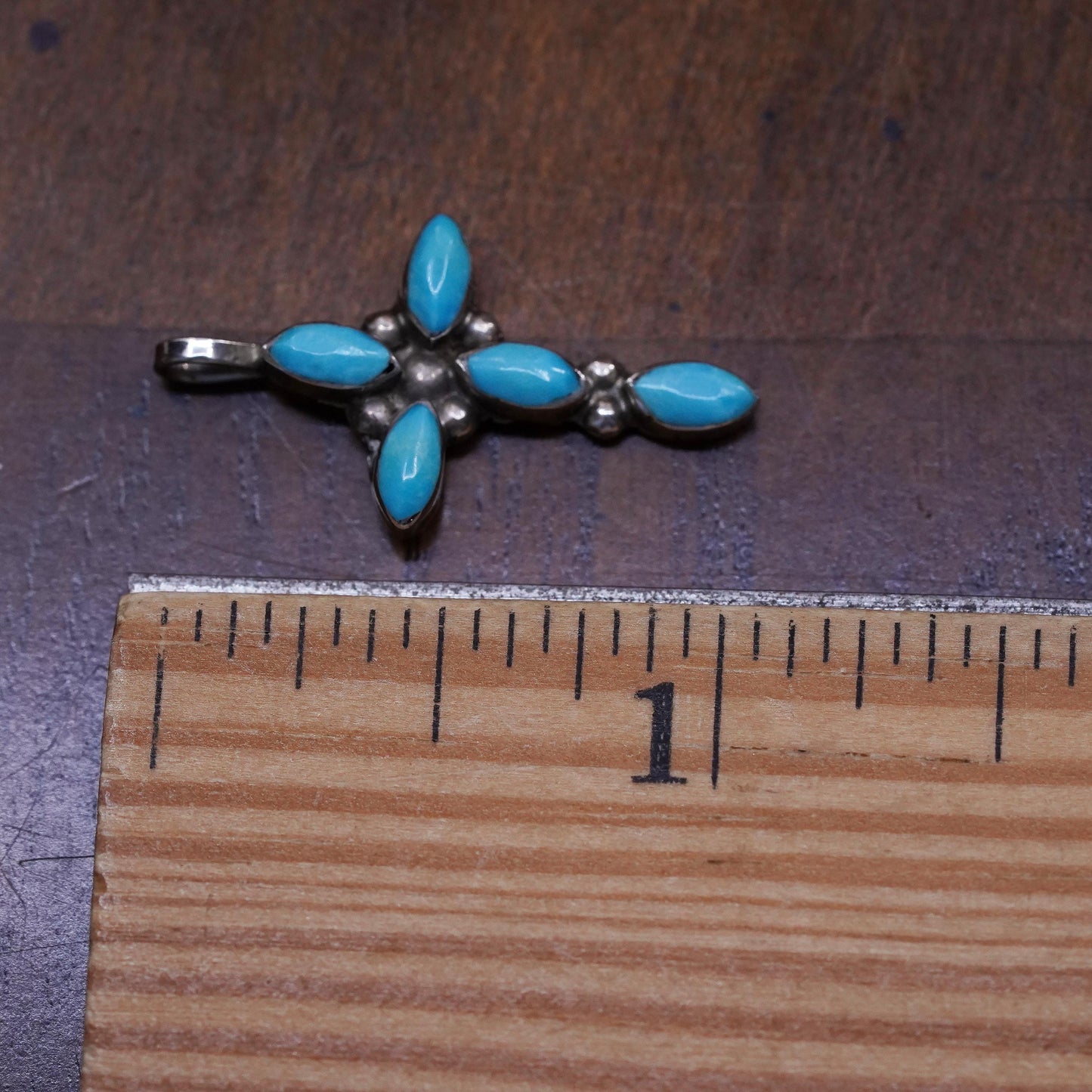 Vintage sterling silver cross, Native American, Navajo turquoise 925 pendant
