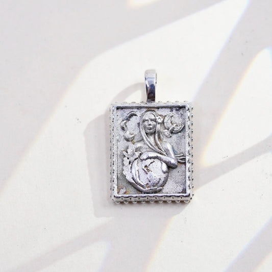4.4g Vintage Platinum Lady Earth Pendant, Relief Pendant, Artisan Goddess Charm