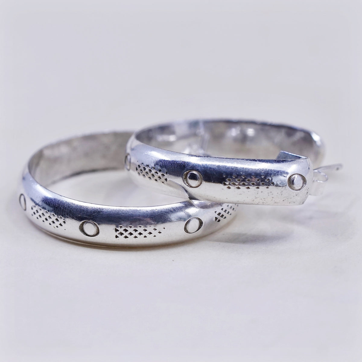 1.25”, Native American sterling silver hoops, southwestern 925 huggie earrings