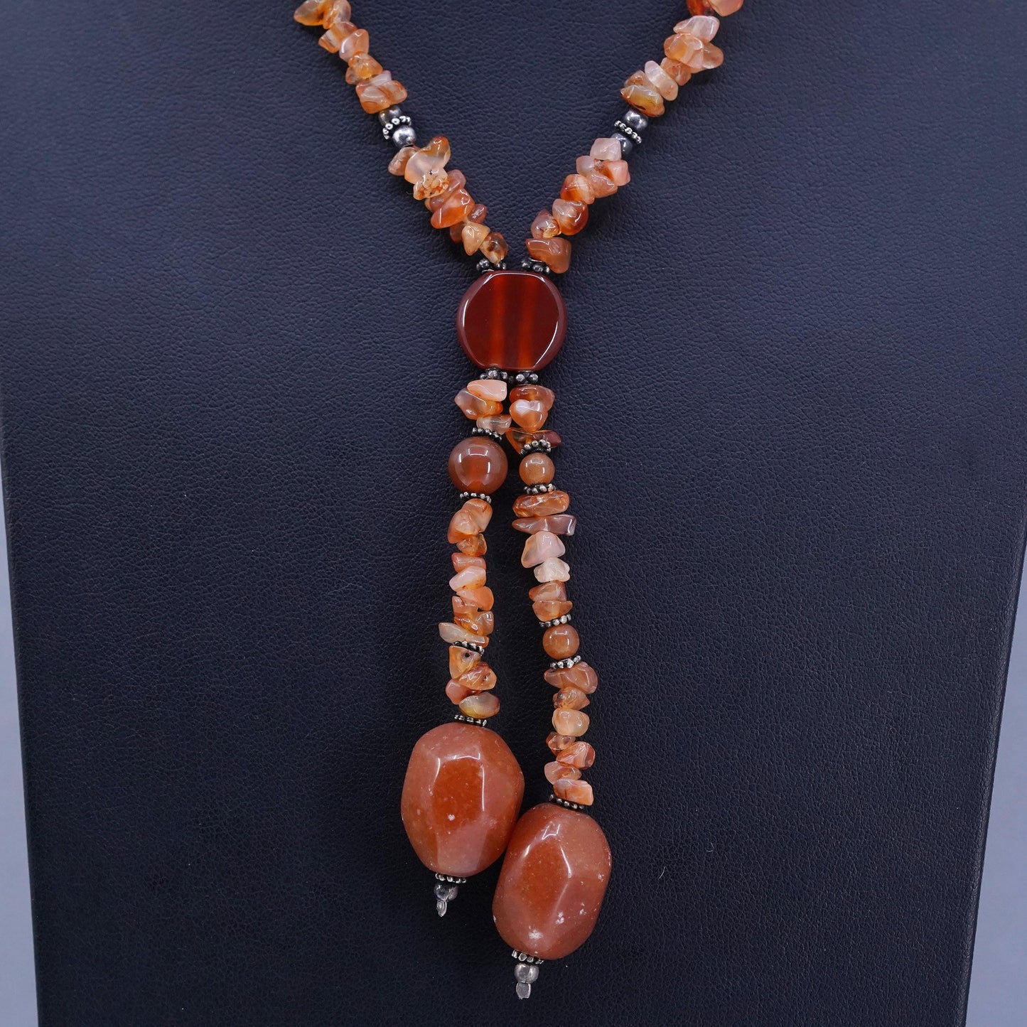 16+4”, vintage Sterling 925 silver handmade necklace with carnelian beads
