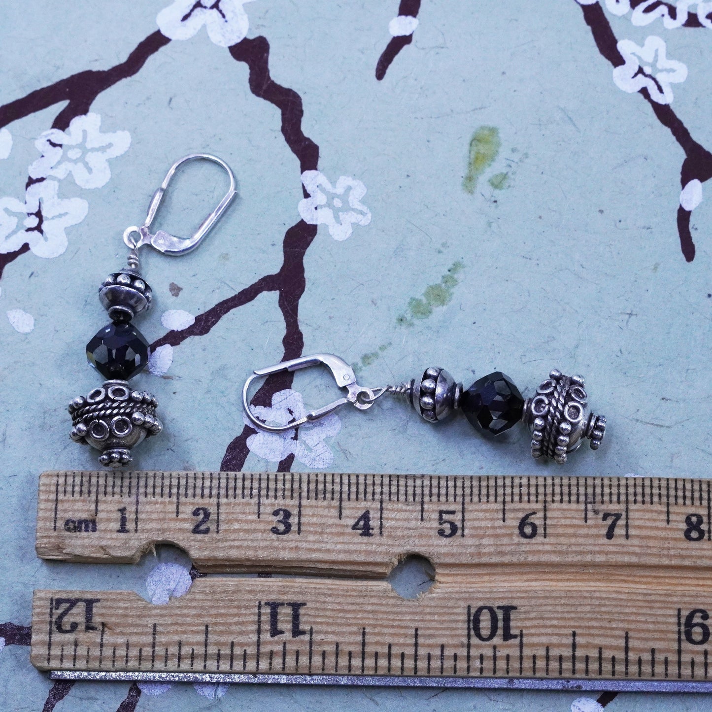 Vintage sterling 925 silver handmade earrings with smoky quartz and beads