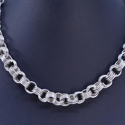 14" 9mm, vintage Sterling 925 silver bold circle chain choker collar necklace