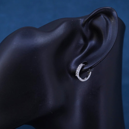 0.5", vintage Sterling silver handmade hoop earrings, 925 huggie with cz
