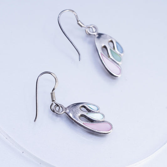 Vintage Sterling 925 silver handmade earrings with mother of pearl inlay