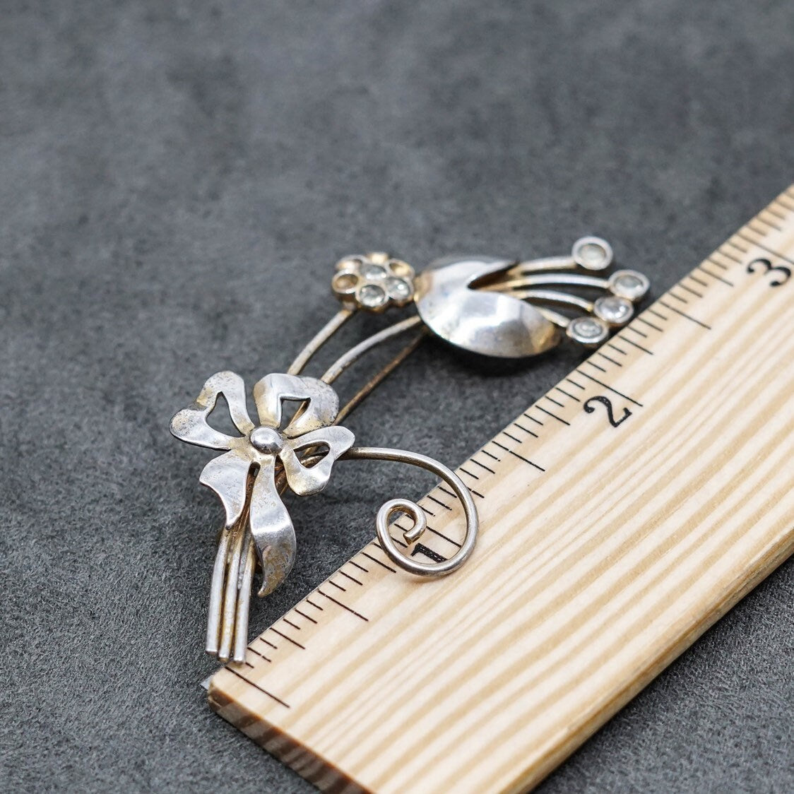 Vintage handmade sterling 925 silver rose shaped flower brooch, stamped sterling beau