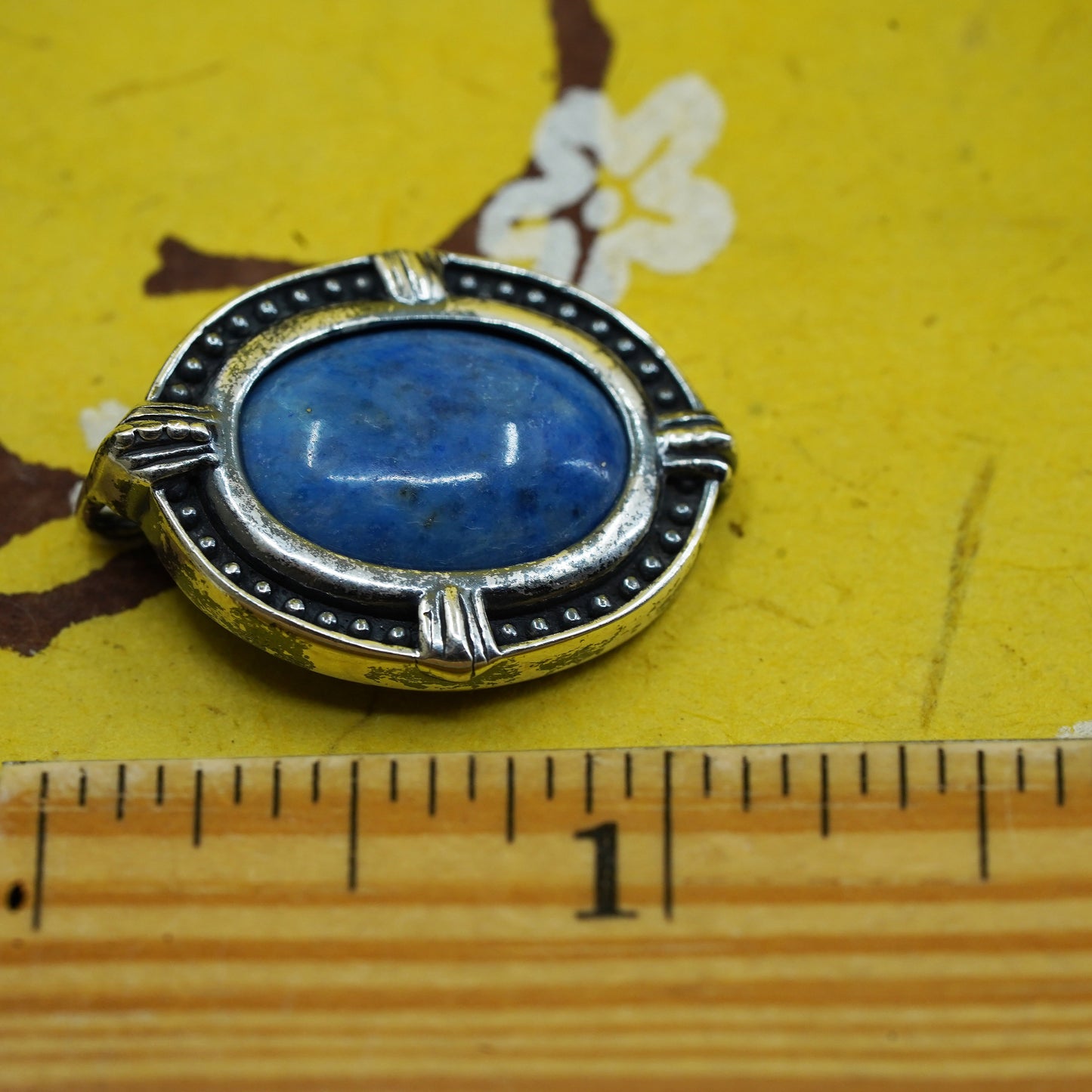 southwestern Sterling 925 silver charm pendant w/ denim lapis lazuli and beads