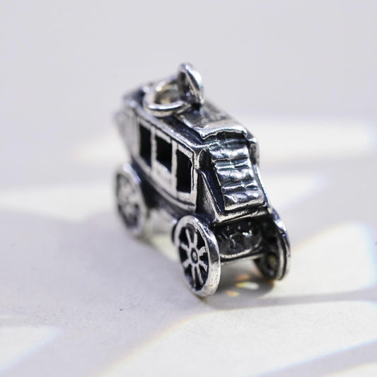 Sterling Silver Stagecoach Charm Pendant, 925 Horse Carriage, Western Wagon